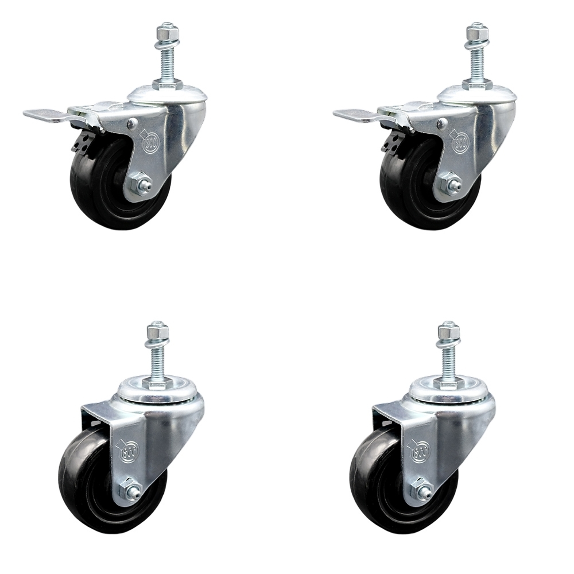 Service Caster, 3 1/2in. x 1 1/4in. Stem Casters, Wheel Diameter 3.5 in, Caster Type Swivel, Package (qty.) 4, Model# SCC-TSTTL20S3514-HRS-381615-2-S-2